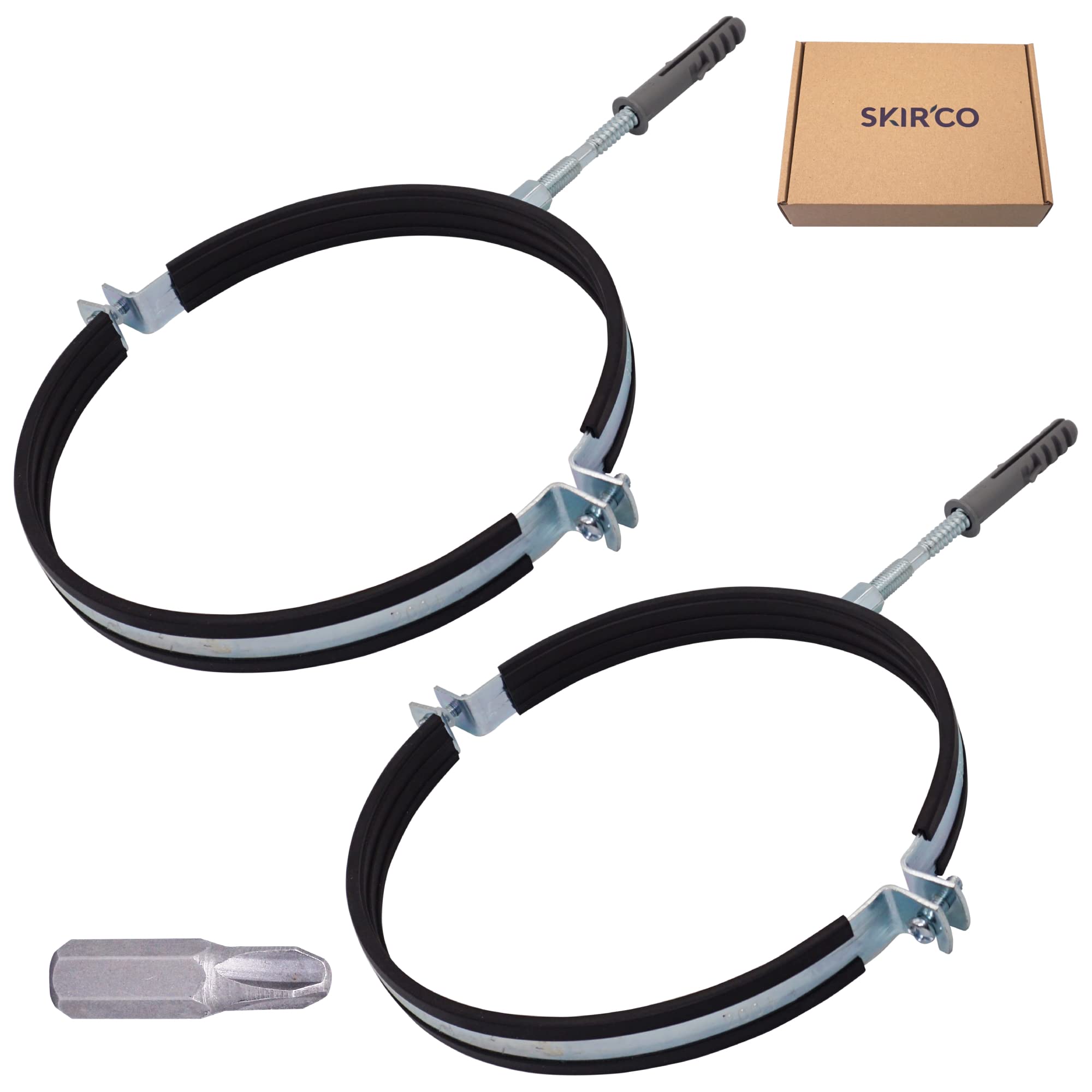 SKIR'CO (2 piezas) Soportes de tubería con revestimiento de goma para tubos de 200 mm, soportes de tubería para montaje en pared y techo, abrazaderas de tubería