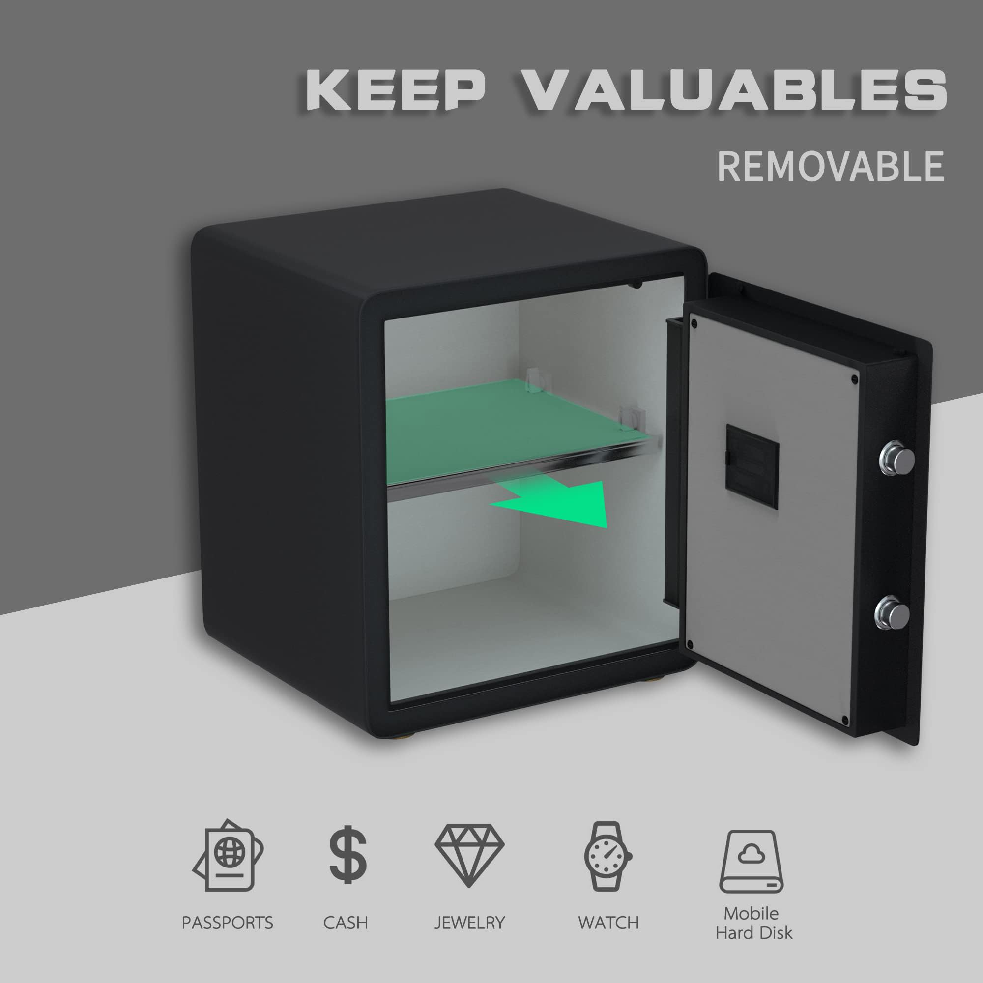 Biometric Fingerprint Safe Box - 2.2 Cubic Feet Steel Security Safe With Sensor Light