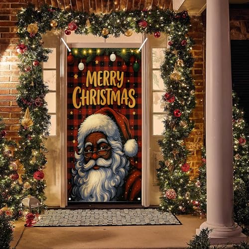 Image of BlissYard Christmas Door Cover Santa Glasses 35x71 Inch Polyester
