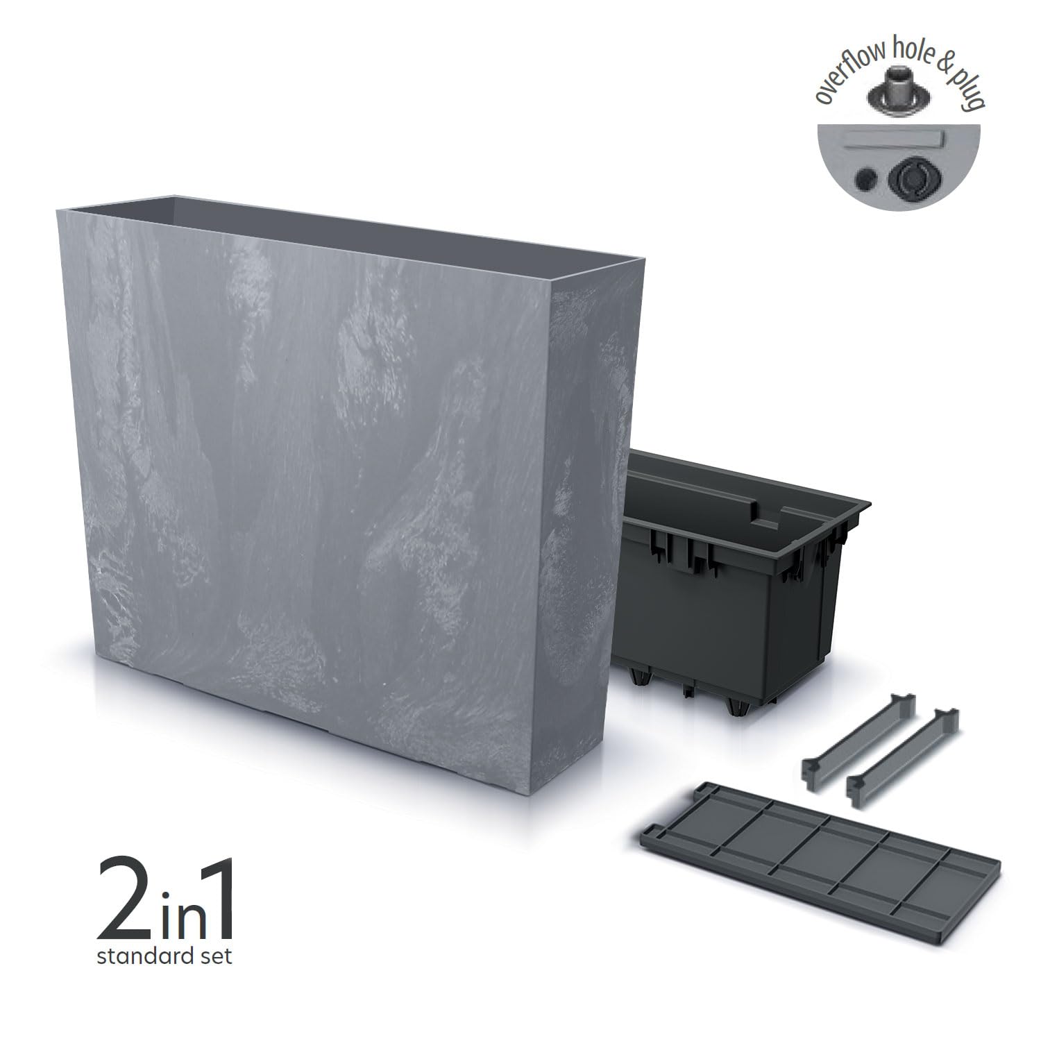 IMJ-Global - Pot de Fleur Interieur Exterieur Beton Effect (58x18x 49,8 cm - 44 litres) Bac Plastique Rectangulaire pour Plante. Pots de Fleurs pour Décorer la Maison ou être Exposé à l'Extérieur