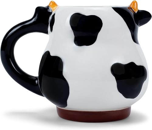 Miniatura 4 de 100 North ESNCHMG-CW - Taza de té de cerámica brillante con diseño de vaca manchada en blanco y negro de 18 onzas para tu bebida matutina favorita