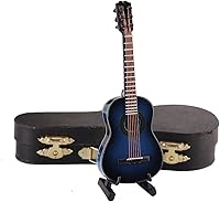 Vista 11 de Guitarra miniatura de madera con soporte y estuche, mini instrumento musical, réplica de guitarra clásica, figuras coleccionables