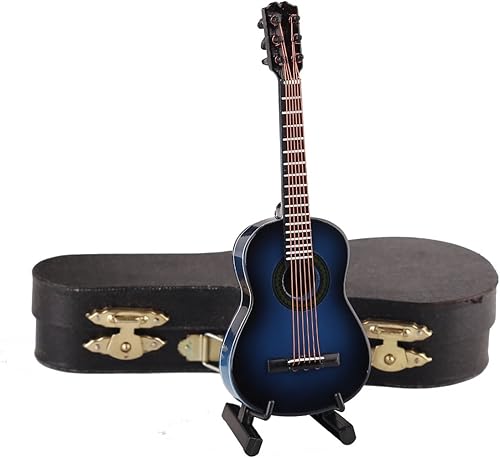 Miniatura 11 de Guitarra miniatura de madera con soporte y estuche, mini instrumento musical, réplica de guitarra acústica, figuras coleccionables, modelo de