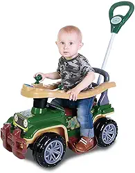 Carrinho de Passeio Jipe, Quadriciclo Infantil, Menino, com Haste, Veiculo Andador para Criança e Bebê, Maral, Jip Jip Verde Militar