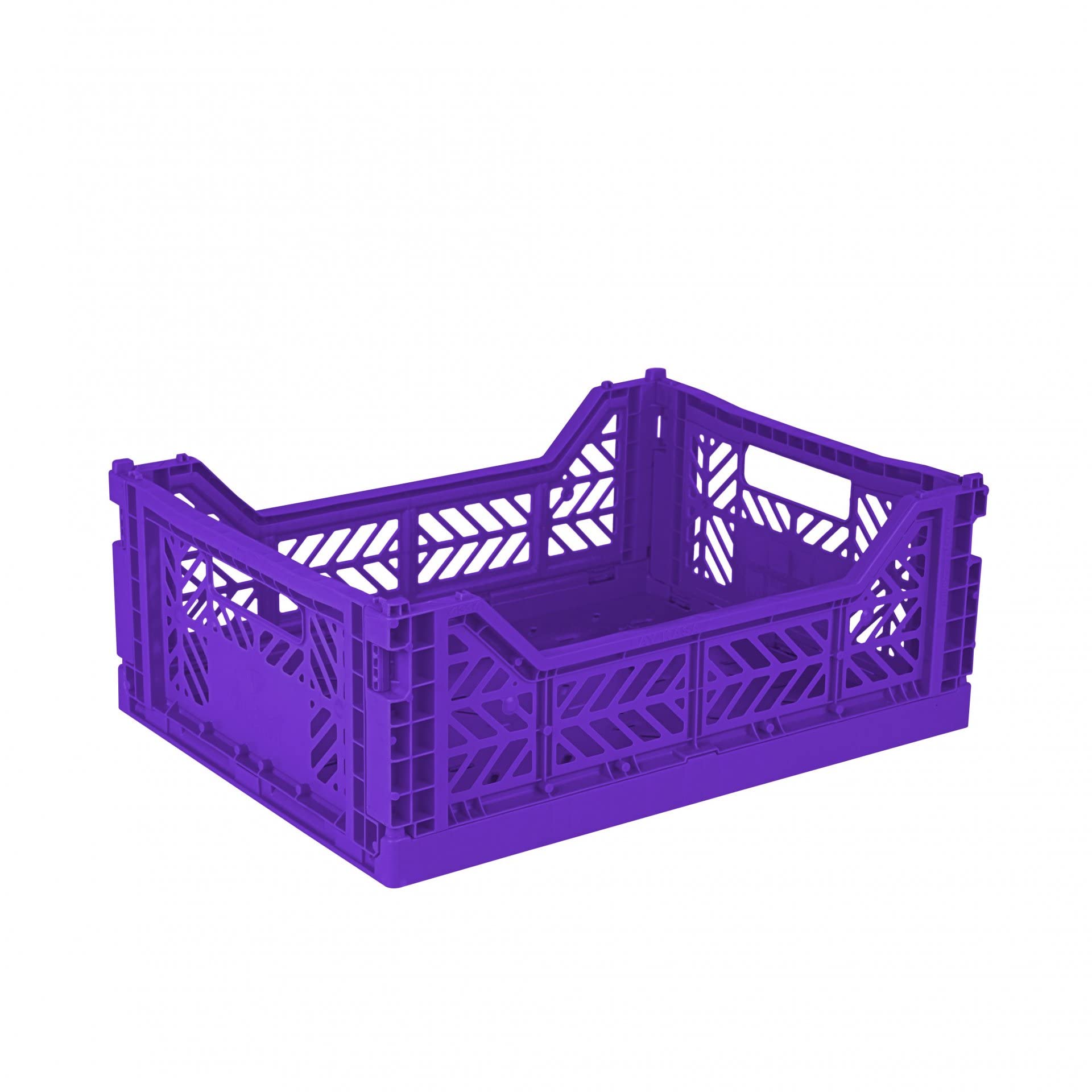 Aykasa Violet Folding Crate, Sturdy Folding Box, Plastic, Stackable, Midi (40 X 30 X 14 Cm)