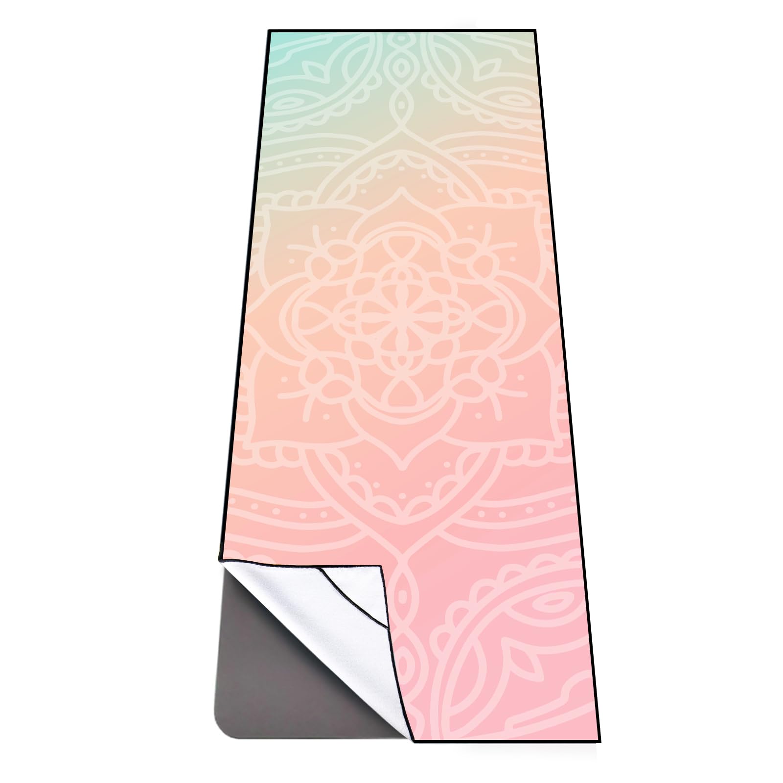 QiyI Yoga Mat Towel with Corner Pockets, Non Slip Sweat Absorbent Hot Yoga Towels, Soft Yoga Blankets with Travel Bag, Skidless Mat Cover for Workout, Gym, Fitness - 70"x26", Dreamy Pink Mandala