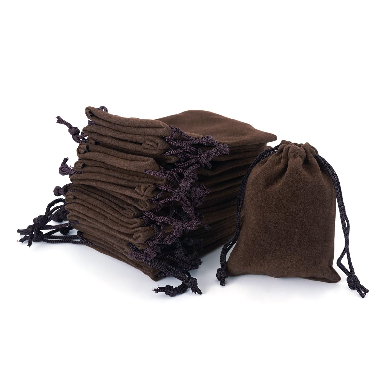 Cheriswelry 20Pcs Velvet Drawstring Bags Soft Coconut Brown Velvet Jewellery Pouches with Drawstring Reusable Rectangle Jewelry Storage Bags for Wedding Party Favors Festival Decor Supplies (9x7cm)