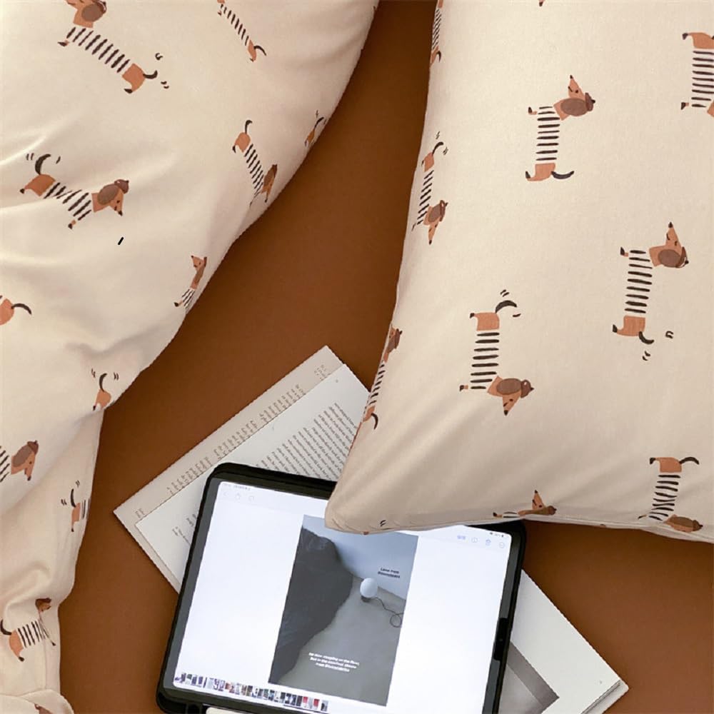 Lanqinglv Ropa y cama de 220 x 240 cm para niña, perro salchicha, marrón claro, marrón, ropa de cama infantil de microfibra, juego con certificado Öko-Tex, funda nórdica