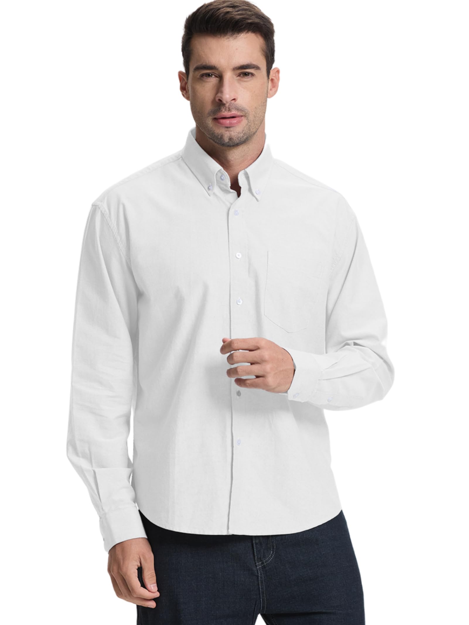 LUIGRAD Men's Oxford Shirt Long Sleeve Untucked Casual Button Down Shirt with Pocket