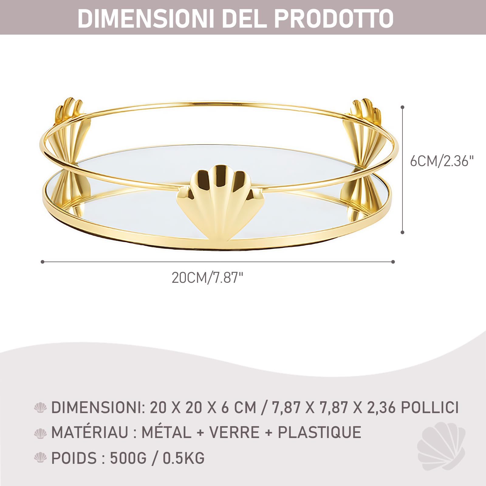 Vassoio Rotante per Profumi, Portaoggetti in Metallo Dorato, Decorativo per Cosmetici, Bagno in Vetro, Rotondo a Specchio