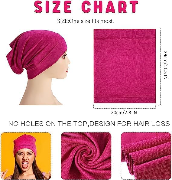Caiuse Women's Hijab Under Cap Scarf - Non Slip Cotton Hijab Under Scarf Caps (White, Black, Pink), For Female - Image 3 thumbnail