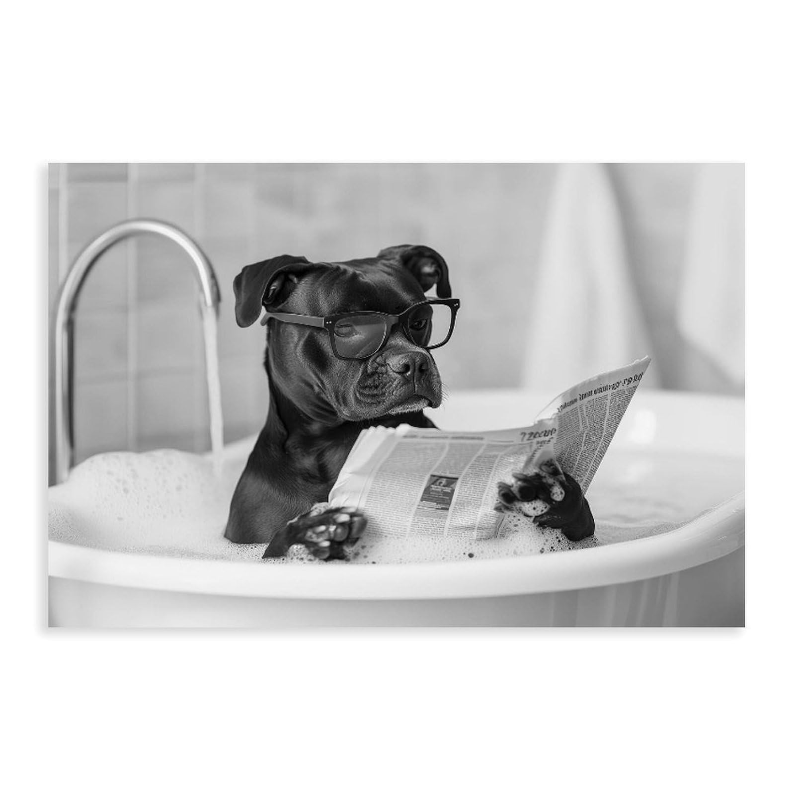 Ncudank Staffordshire Bull Terrier In The Bathtub Canvas Poster Wall Art Decor Print Picture Paintings For Living Room Bedroom Decoration 16X24inch(40X60cm)