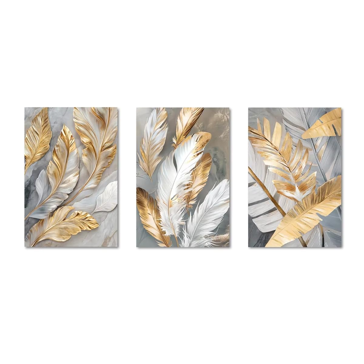 XIANGPEIFBH Golden Feather Leaves Abstract Canvas Prints Poster Modern Classic Aesthetic Art Prints Wall Art Home Decor Art Poster((70x100cm/28x39in) x3/Unframed)