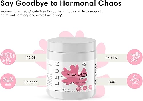 Miniatura 2 de FLEUR Vitex Capsules, Vitex Chasteberry para el equilibrio hormonal para mujeres, el suplemento PCOS ayuda a mantener el nivel de progesterona para