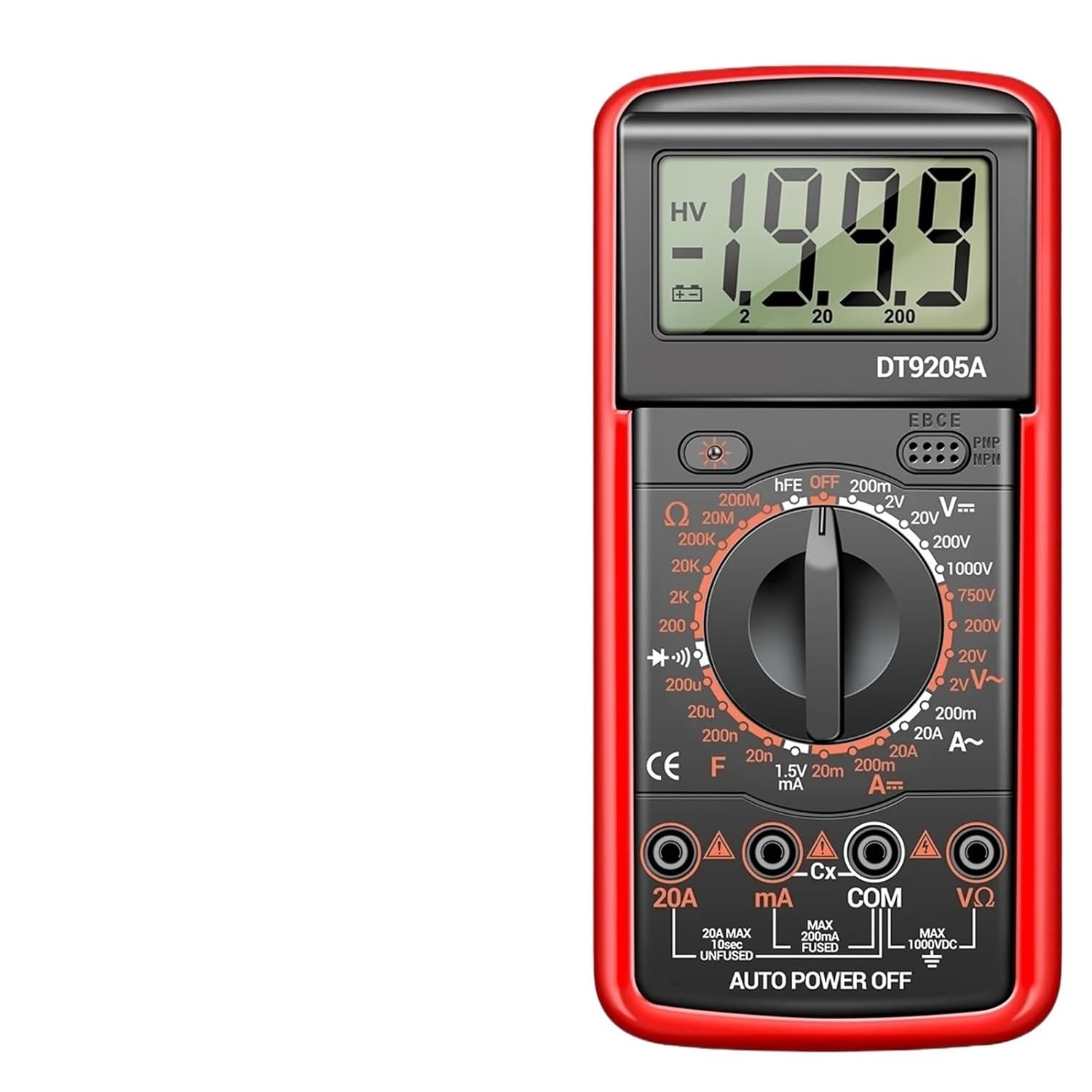 DT9205A-12 Counts Digital Multimeter AC/DC Current Voltage Tester Electrical Test Meter Profesional Analog Multimetr(DT9205A-12 Red PRO)