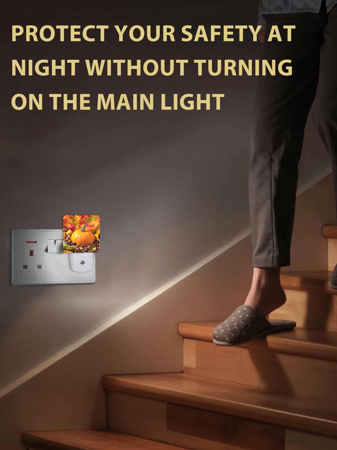 T H XHome Plug-in LED Night Light Lamp Sensor-Autumn Leaves Happy Thanksgiving Pumpkin Yellow Fall Themed Automatic Dimmable — view 5