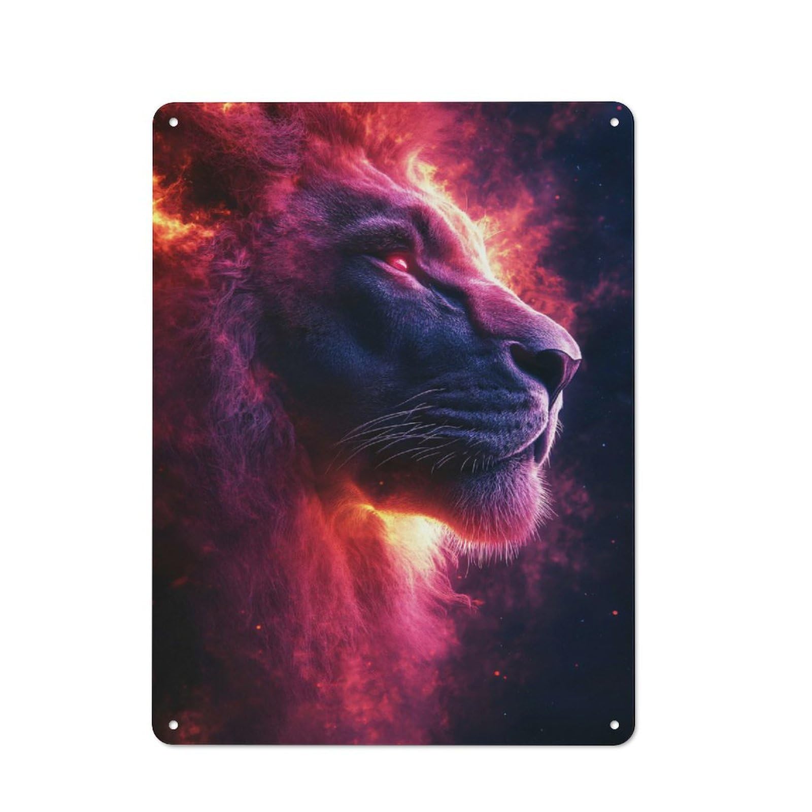 Loft Style Metal Wall Art Sign 40x30cm Featuring Fiery Lion Portrait Poster, Picture, Metal Print, Paint by Creed, Urban Room Decor for Loft, Studio, Office Or Creative Room