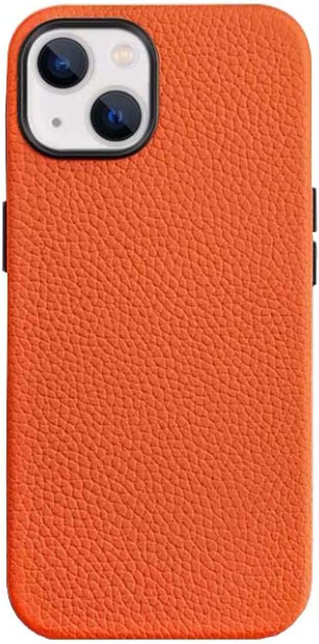 Housse cuir antichoc iPhone 14 Plus avec doublure floquée orange - 8