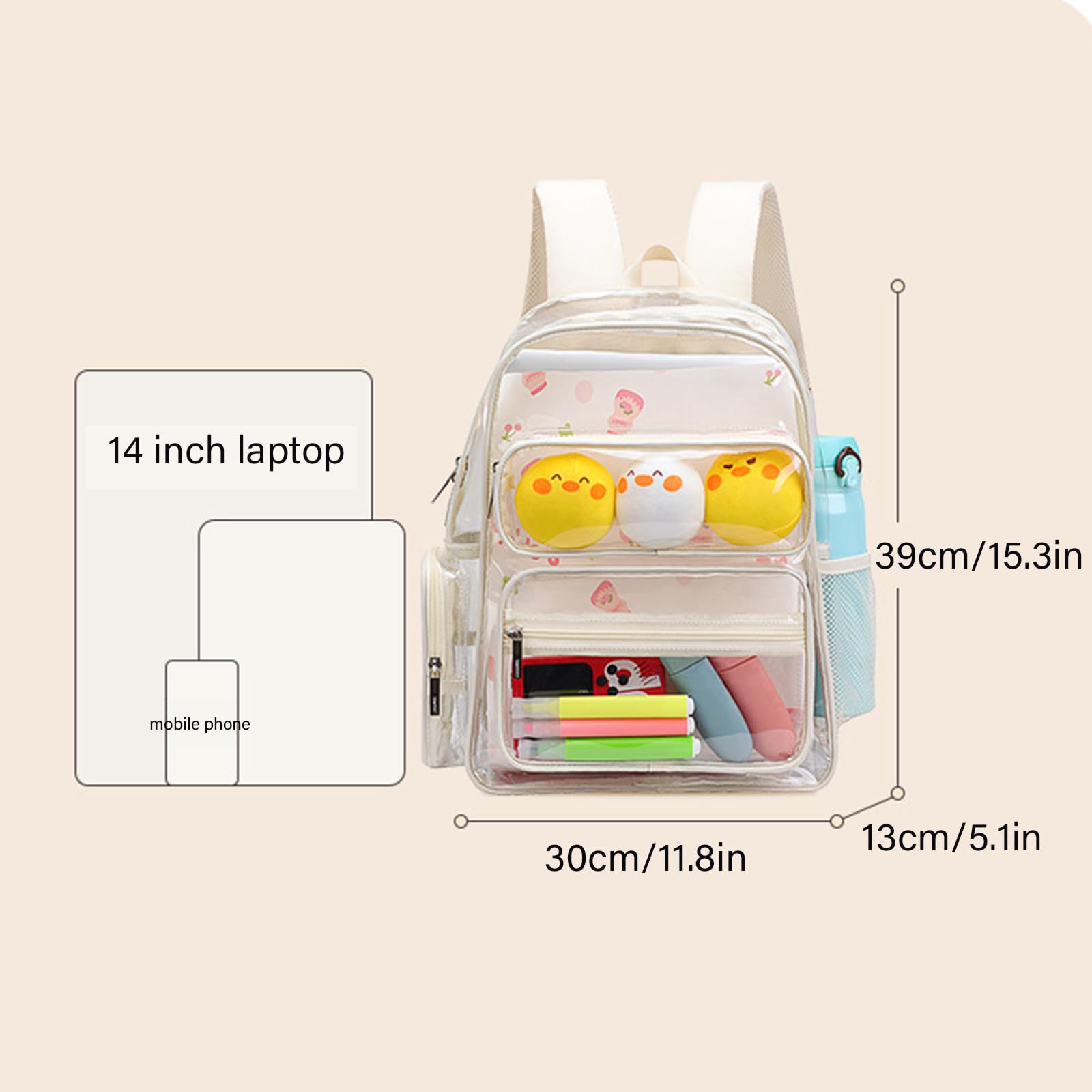 Borsa da scuola trasparente per donna Zaino in PVC Borsa per libri capacità Zaino casual adatto per la scuola e l ' uso quotidiano Zaino trasparente unisex