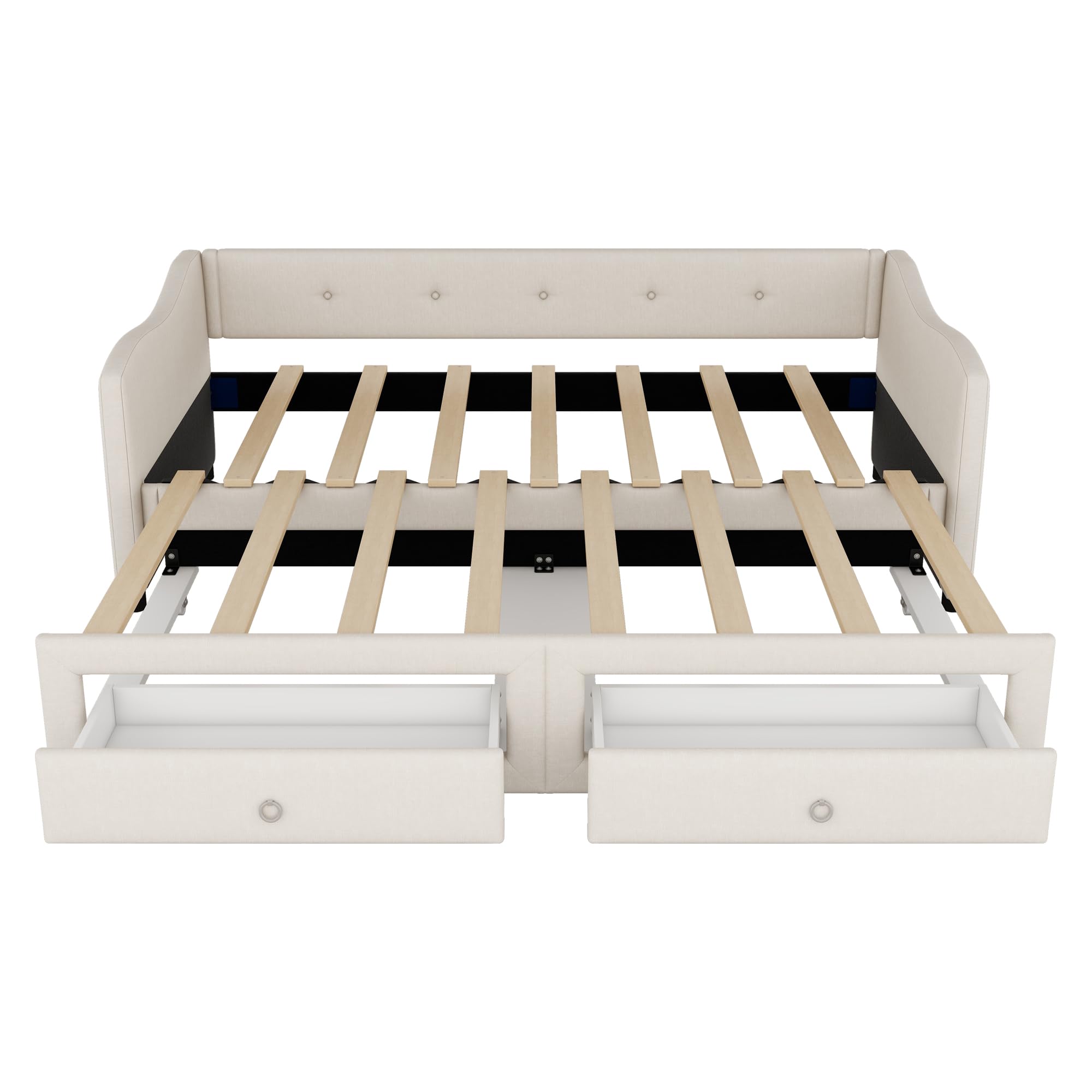 divano letto matrimoniale，90x200cm daybed con letto estraibile,Divano letto con due cassetti, letto singolo (senza materasso) (Bianco, 90cm×200cm)