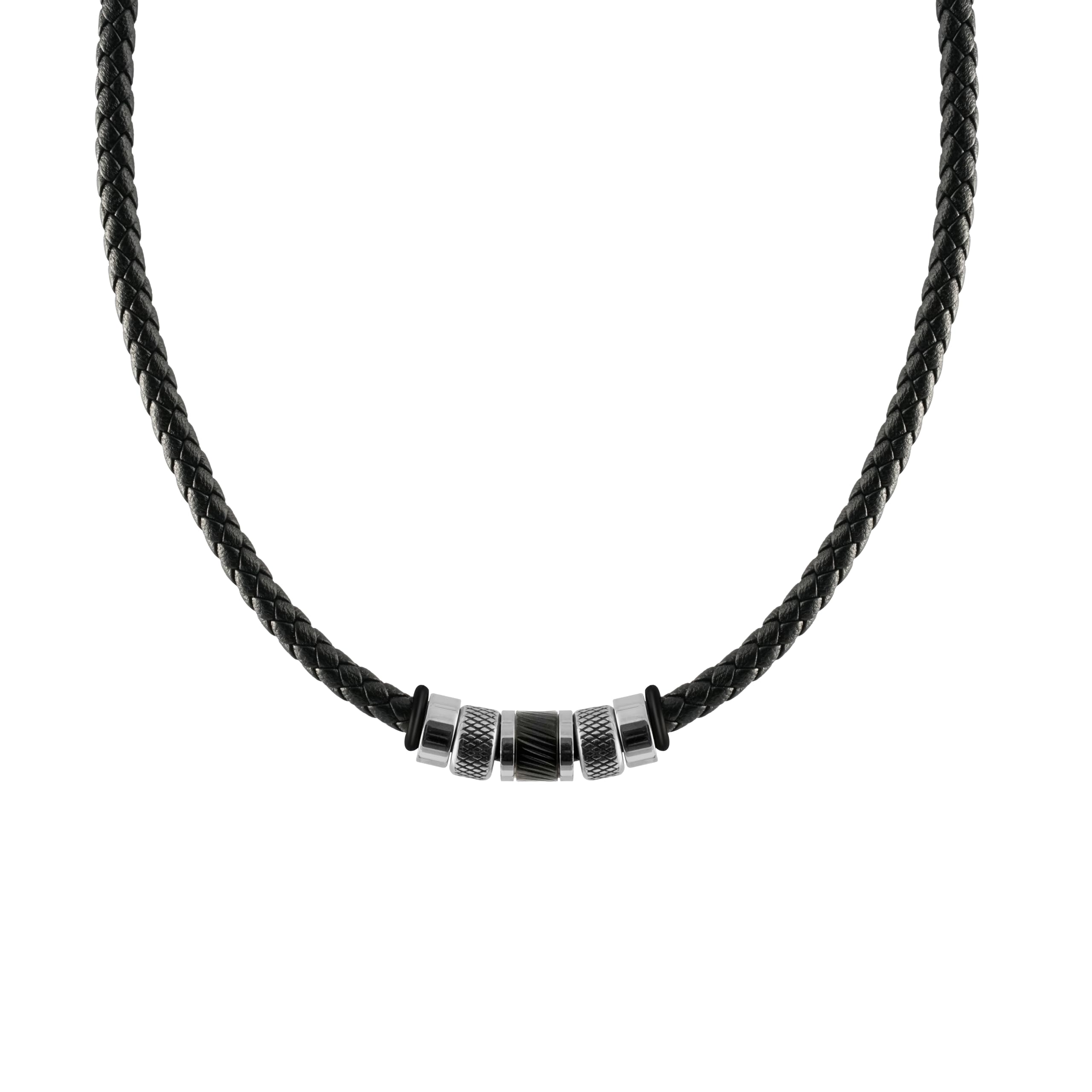 Casisto.J Casisto.Collar de cuero, cadena colgante collares, Negro cordón, Acero inoxidable, Estuche de Regalo de Joyería, para hombre