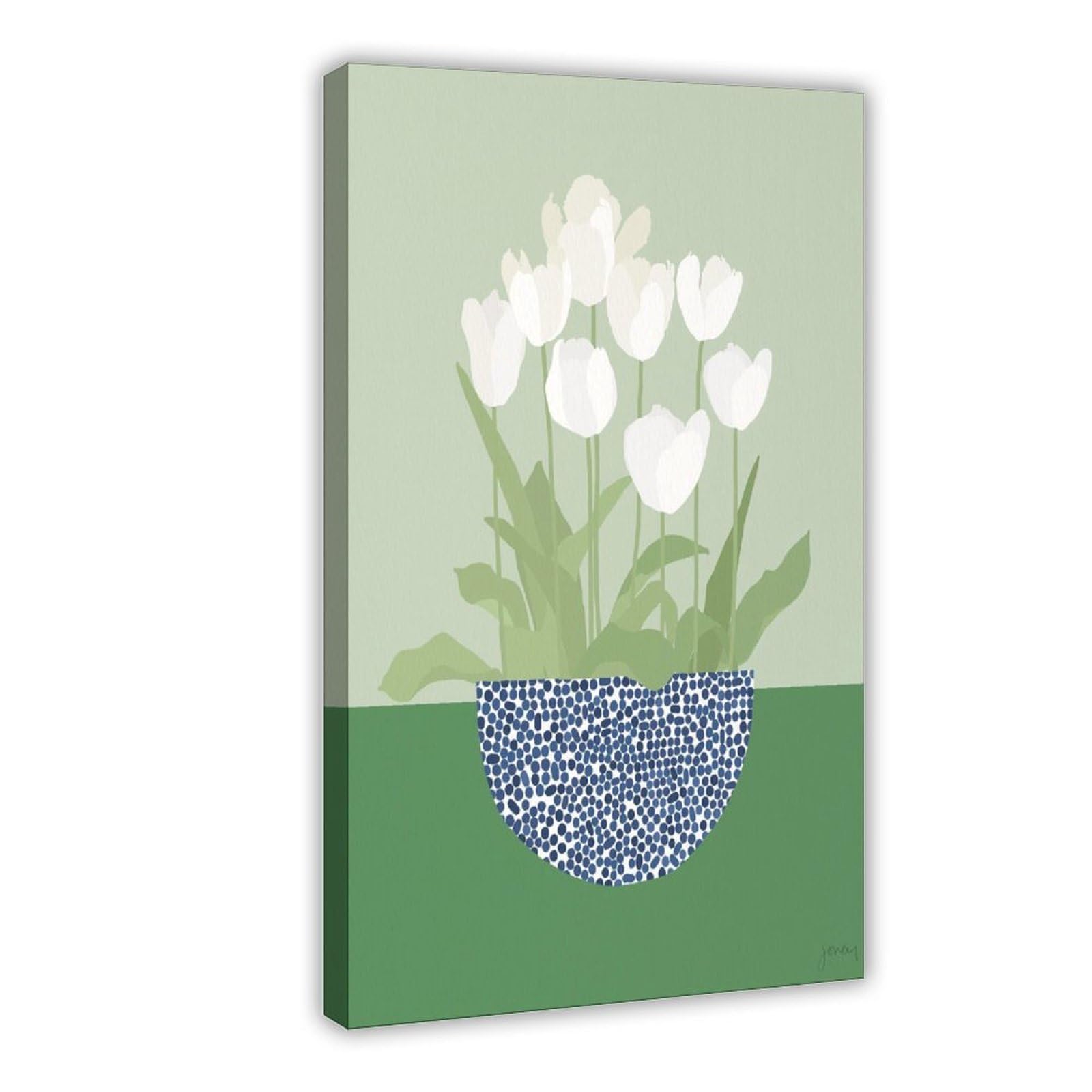 Bareronor White Tulips Canvas Poster Bedroom Decor Landscape Office Room Decor Gift 16" L X 24" W
