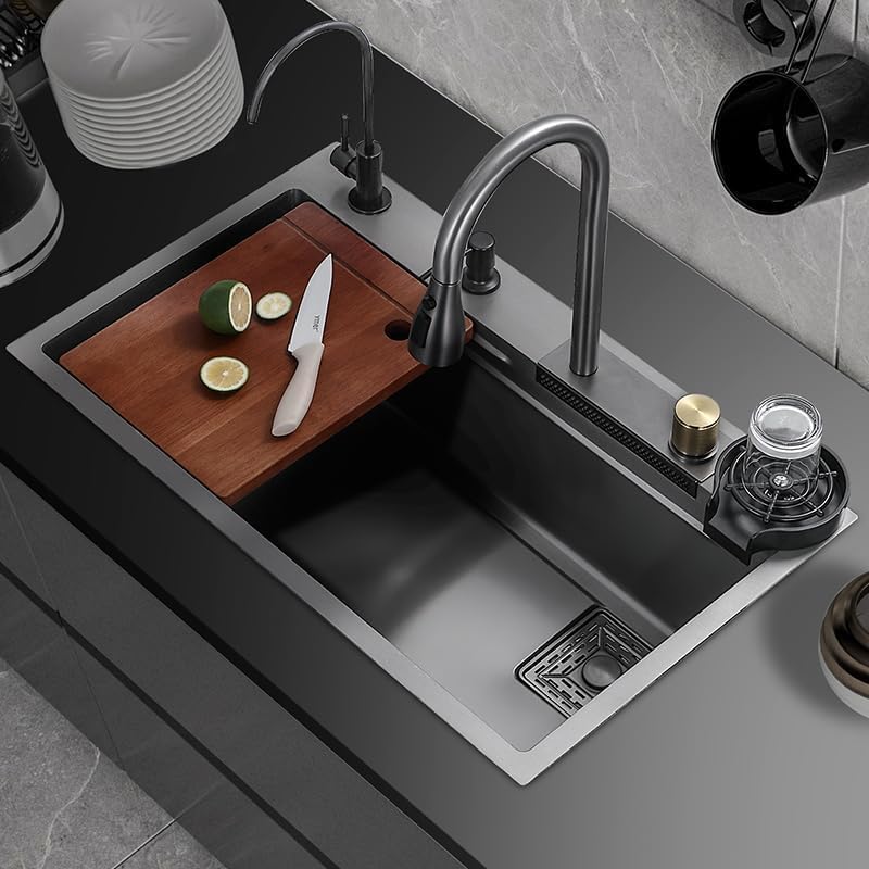 EVANEX 30 x 18 x 9 inches Waterfall Kitchen Sink with ANTI SCRATCH HONEYCOMB DESIGN Integrated Waterfall and Pull-down Faucet Set Made of 304 Grade SS Sink with Cup washer and Drain Baskets (B0DH4QTXCH) Amazon Price History, Amazon Price Tracker