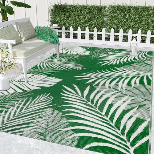 Cekene Outdoor Rugs for Garden Waterproof 150x245cm Green Reversible Plastic Garden Rug UV Resistant Outdoor Area Floor Mat for Outside BBQ Deck Balcony Porch