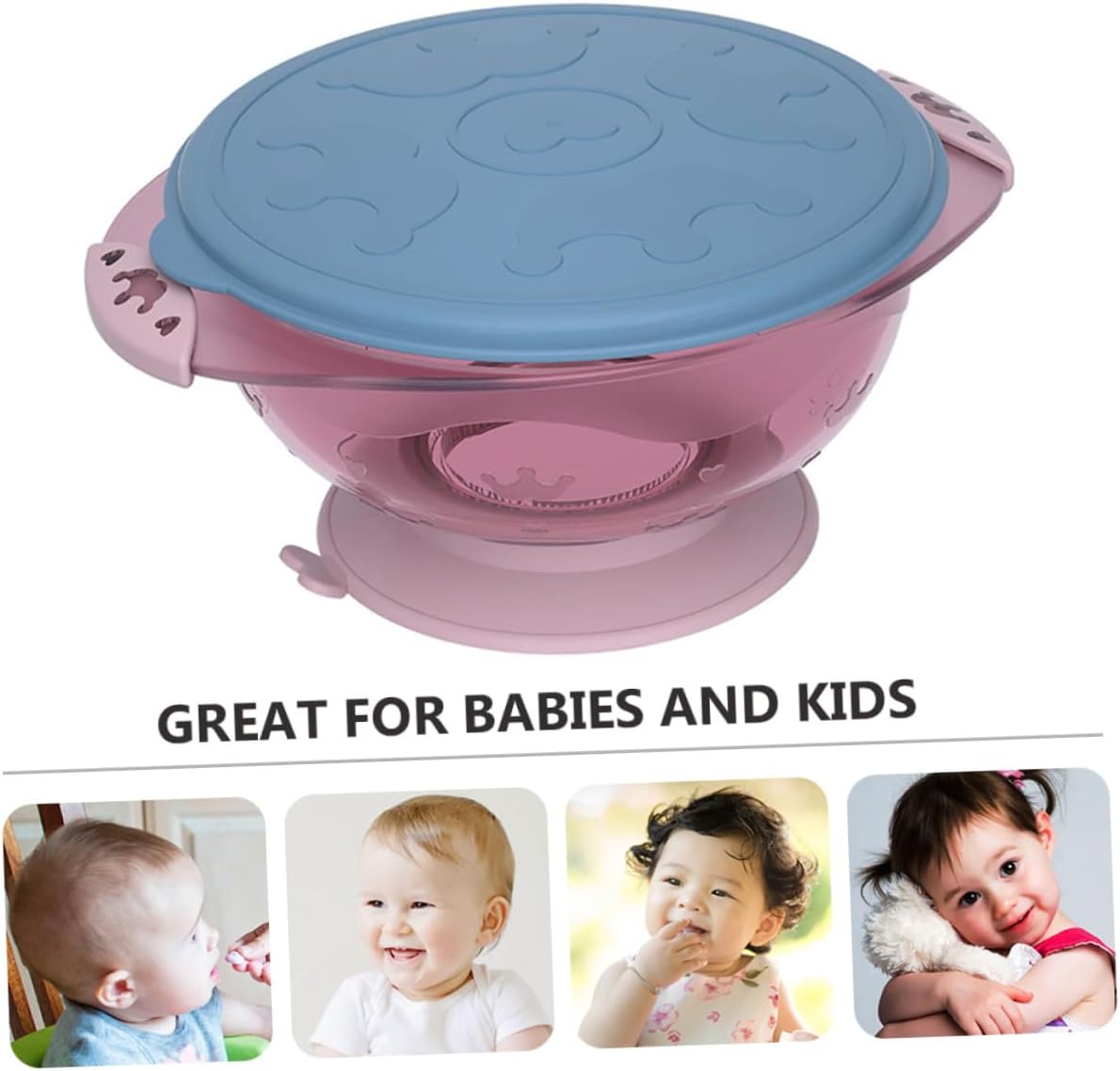 Adorable Purple Suction Cup Bowl for Boy Girl with Heat-resistant Non-slip Handle and Cover Spill-resistant Feeding Container for Easy to Clean Dining Accessory