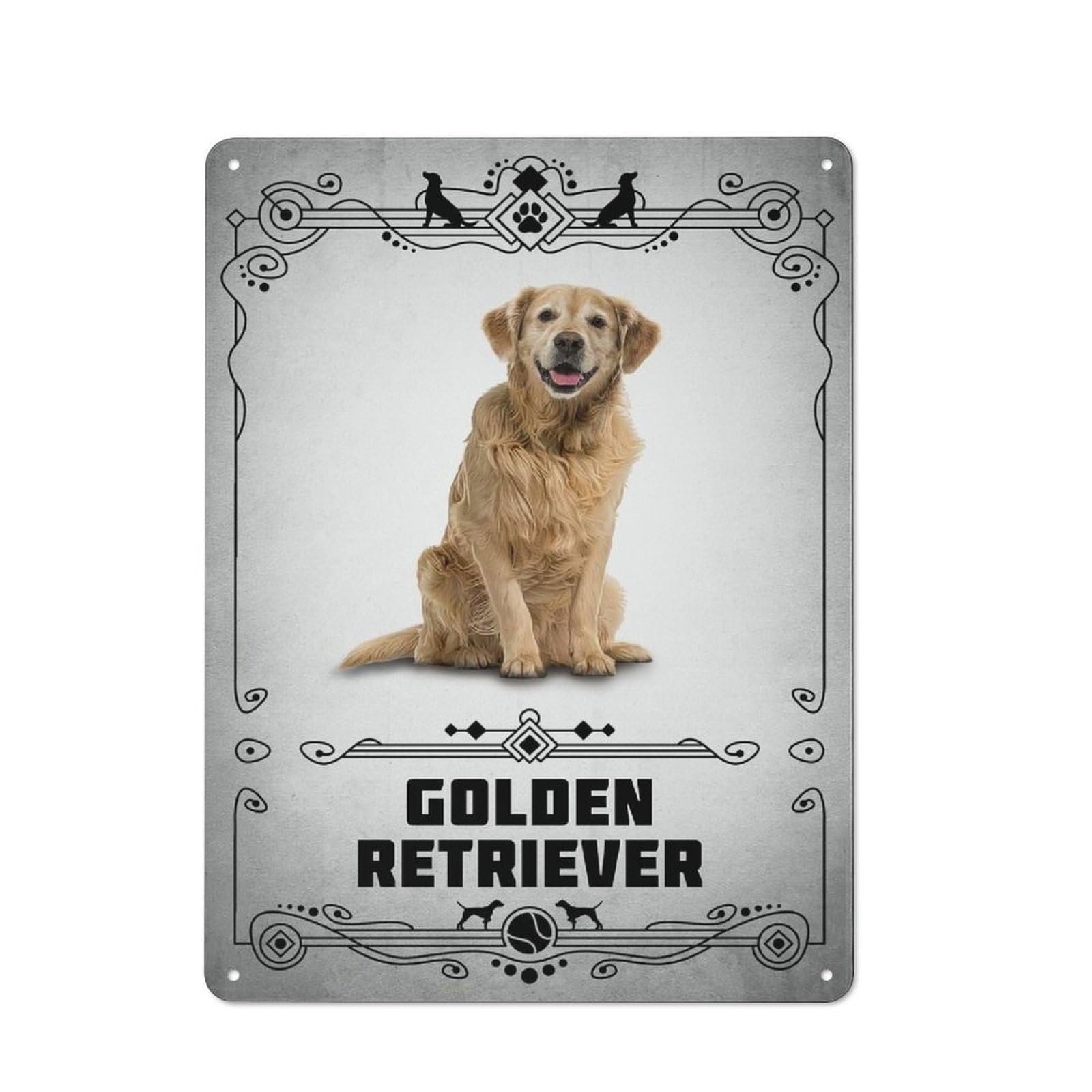 Junmoney Style-20 Tin Wall Plaque 40X30cm With Golden Retriever For Home Bar Wall, New-Space Wall Decor For Hosts Who Enjoy Retro Interiors