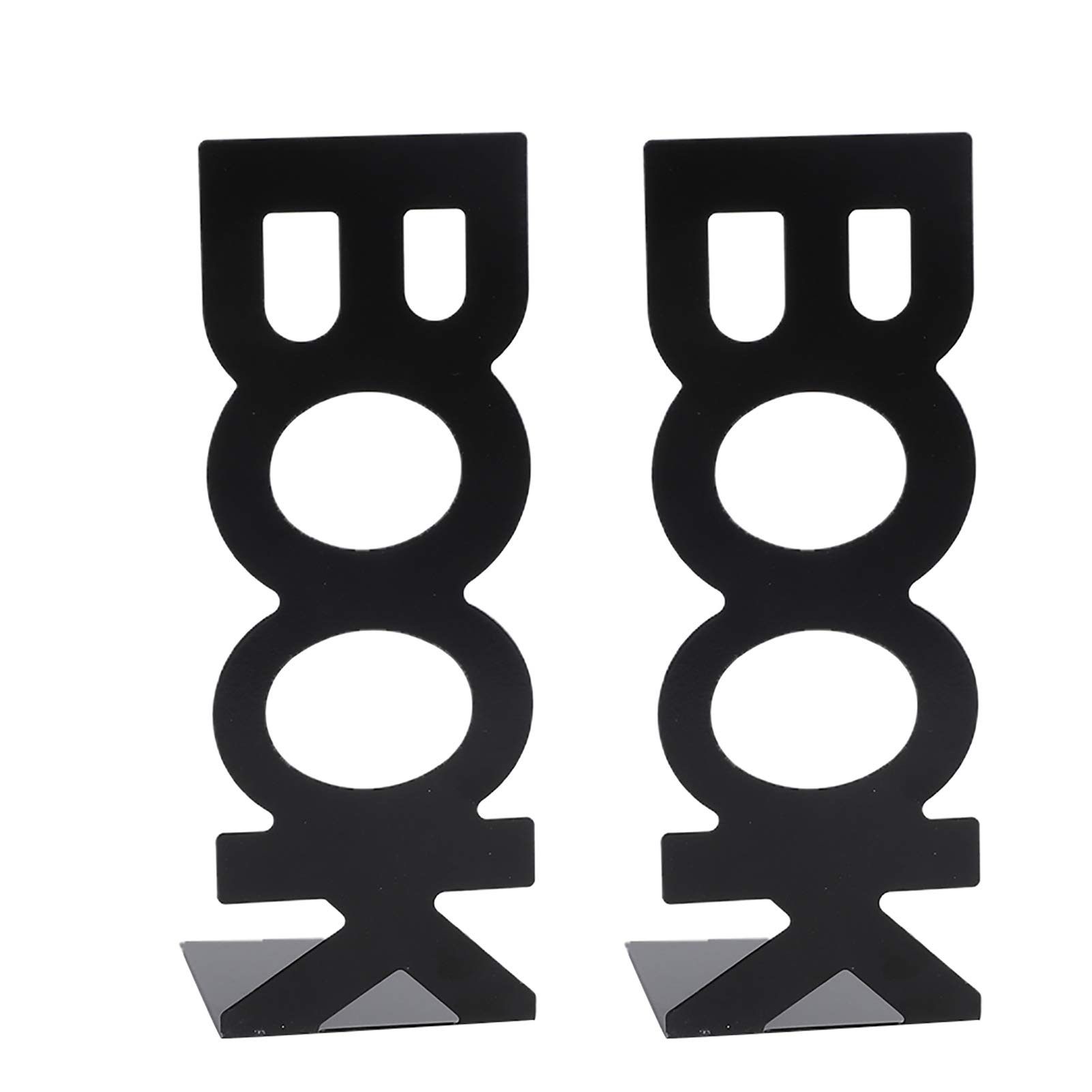 KIMISS 1Pair Metal Bookends in BOOK Characters Shape, Ideal for School Home Table Decor, Heavy-Duty and, Non-Slip Organizers, 208mm (208mm new black pair)