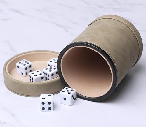 Miniatura 50 de La taza de dados de cuero sintético con tapa incluye 6 dados, interior de terciopelo silencioso para los juegos de mesa Liars Dice Farkle Yahtzee