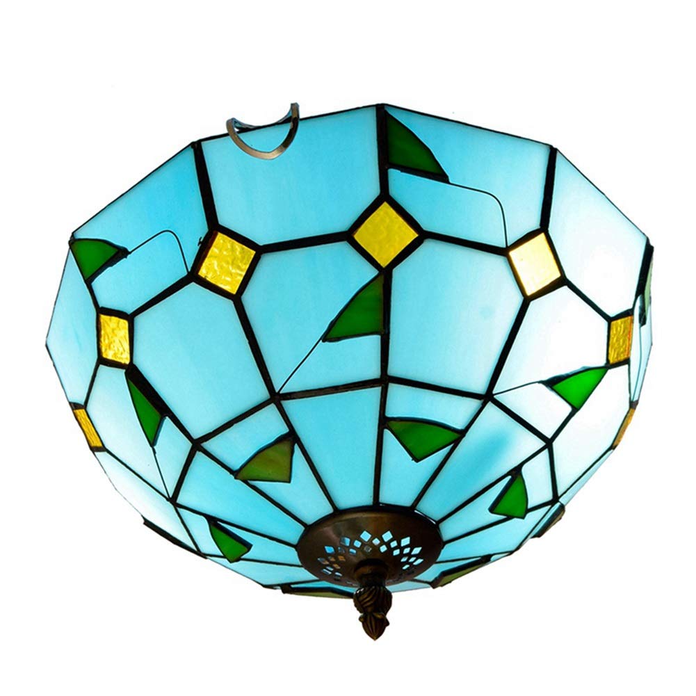 HPTHLY Stained Glass Ceiling Lighting 30Cm Tiffany Stained Galss Ceiling Lamp For Bed Restaurant Café Light Green Leaf Glass Light