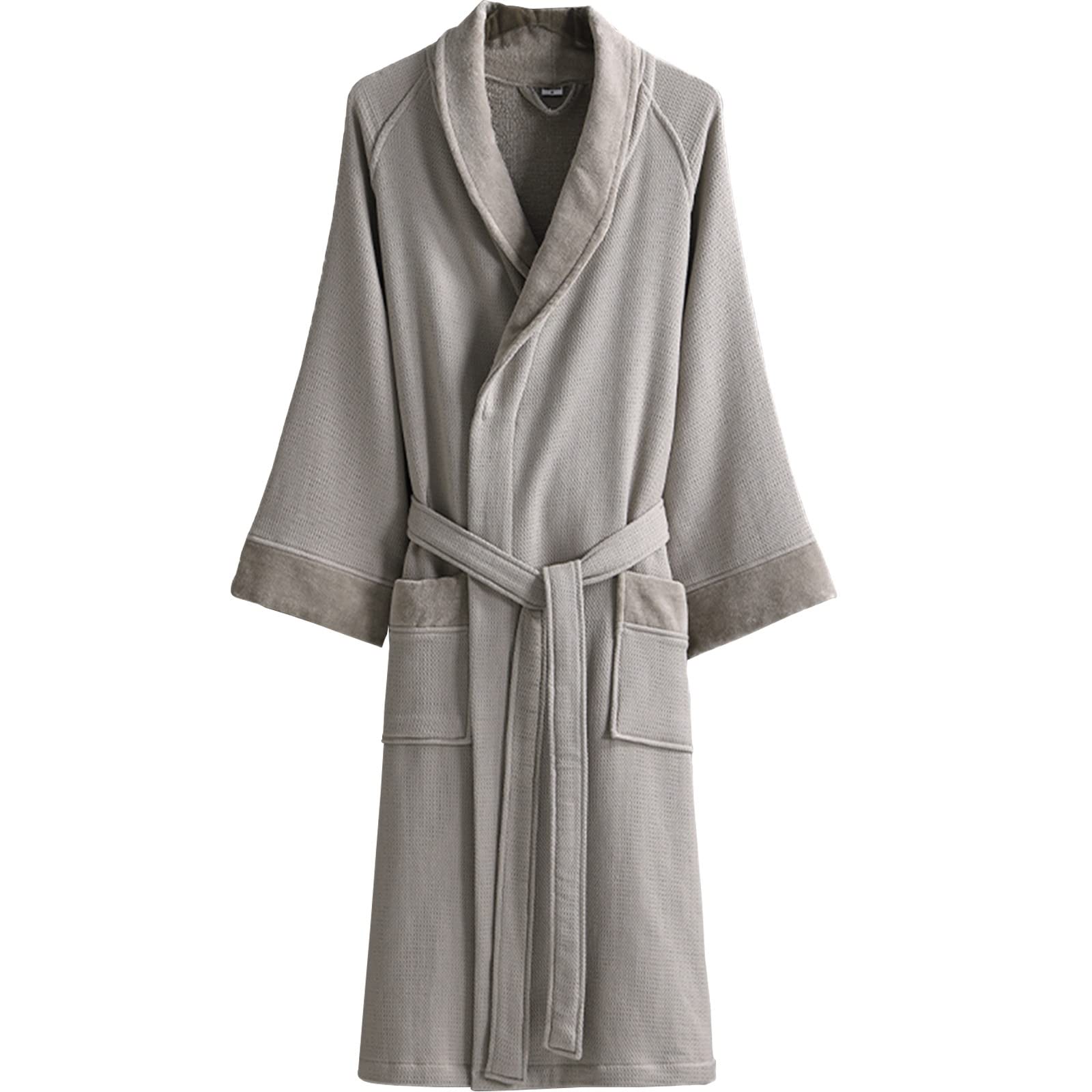 Szlafrok Unisex Męski Bawełniany Szlafrok ， Hotelowy Szlafrok Frotte ， Zewnętrzna Warstwa Waflowa, Wewnętrzna Warstwa Frotte, Szybkie Wchłanianie Wody, Brak Kłaczków (Color : Light gray, Size : XL)