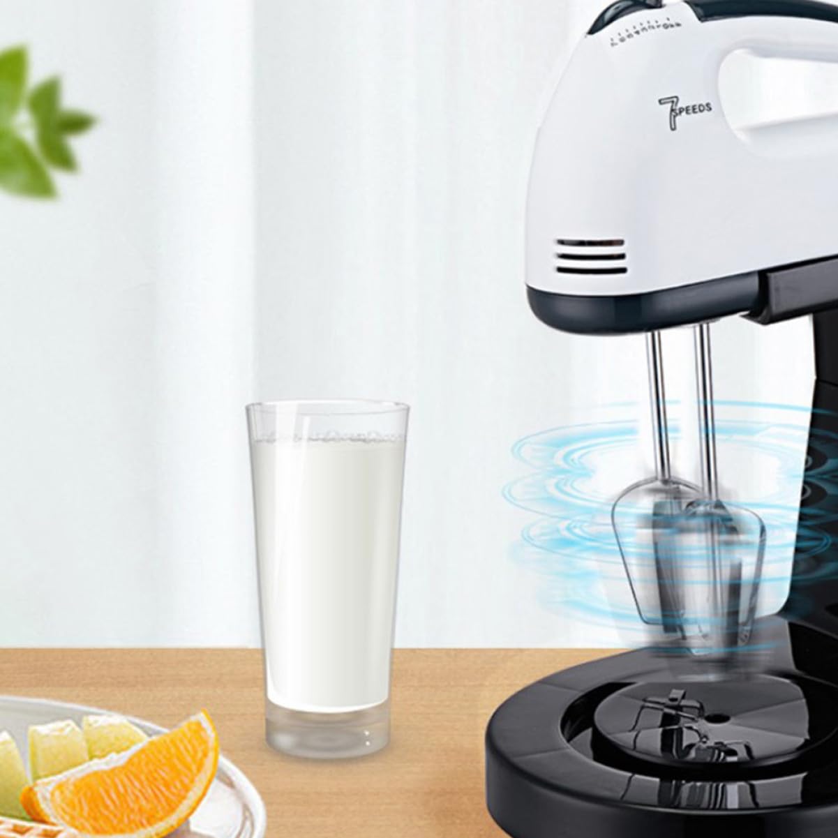 Mikikit Frusta Elettrica per Uova Bianca 7 Velocità, Miscelatore da Cucina in Plastica e Acciaio Inox, Strumento la Preparazione di Dolci in Casa