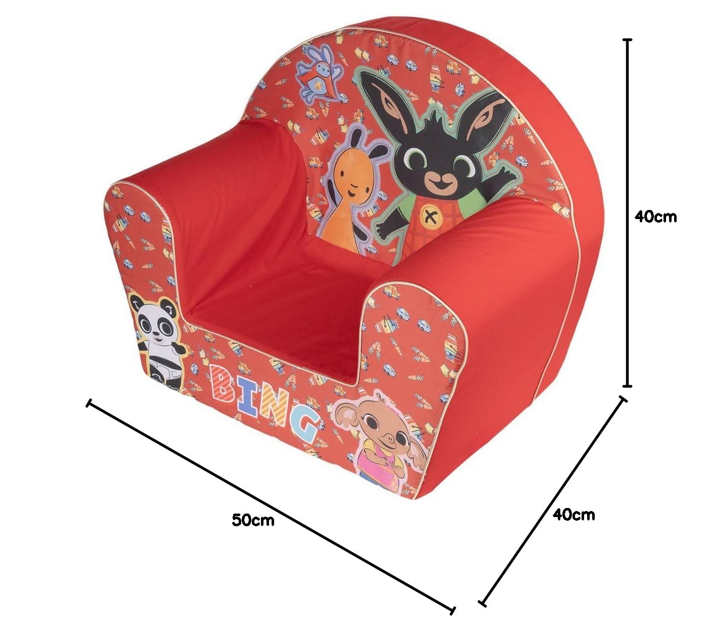 Poltroncina Bing Rossa per Bambini - Comoda e Sicura, Design Divertente con Bing e Flop - Perfetta per Camerette e Angoli Gioco