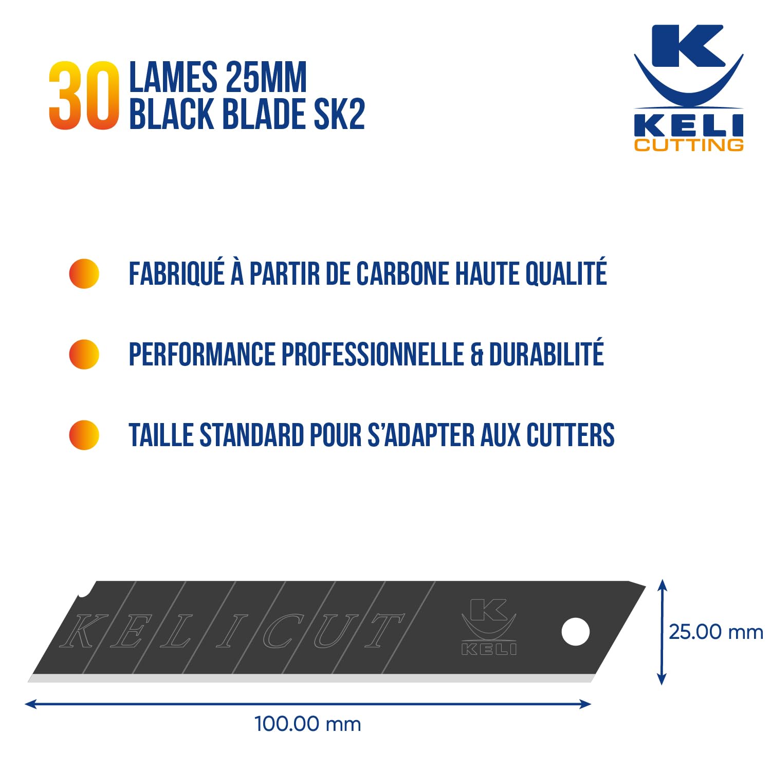 Lames sécables BLACK BLADE SK2 - Durée de vie 3 fois supérieure, Gravure Laser, étuis de 10 lames (25mm) - Lot de 3 étuis