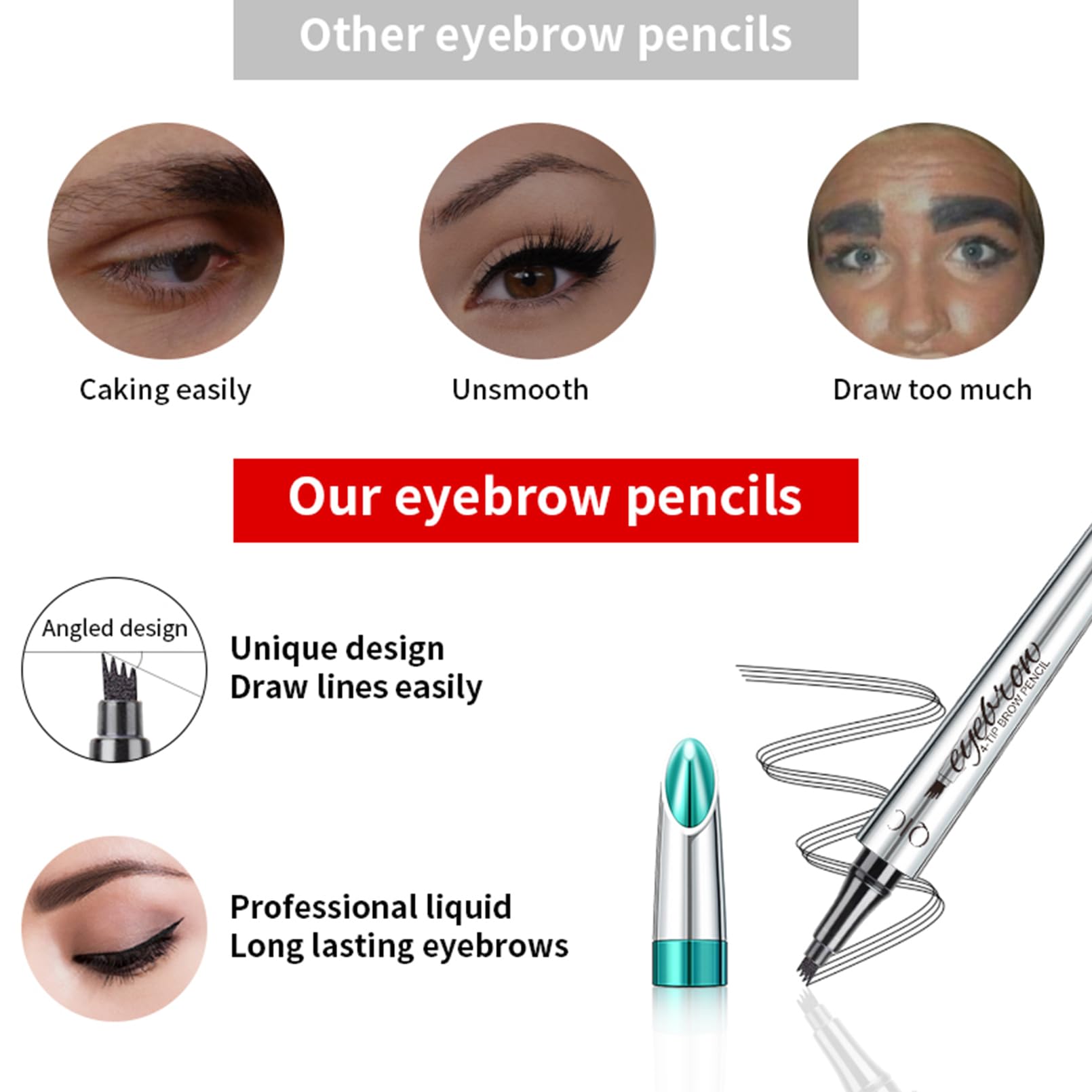 RZJZGZ Eyebrow Pencil, Eyebrows Pen with 4 Micro-Fork Tip Long-lasting Waterproof Eyebrow Pen and Smudgeproof Brow Pen - Image 3