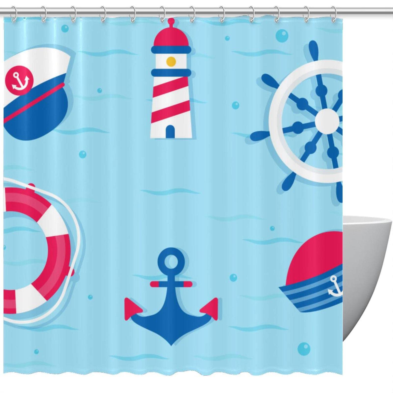 Rideau de douche motif nautique 183 cm pour s'évader au bord de la mer chaque matin