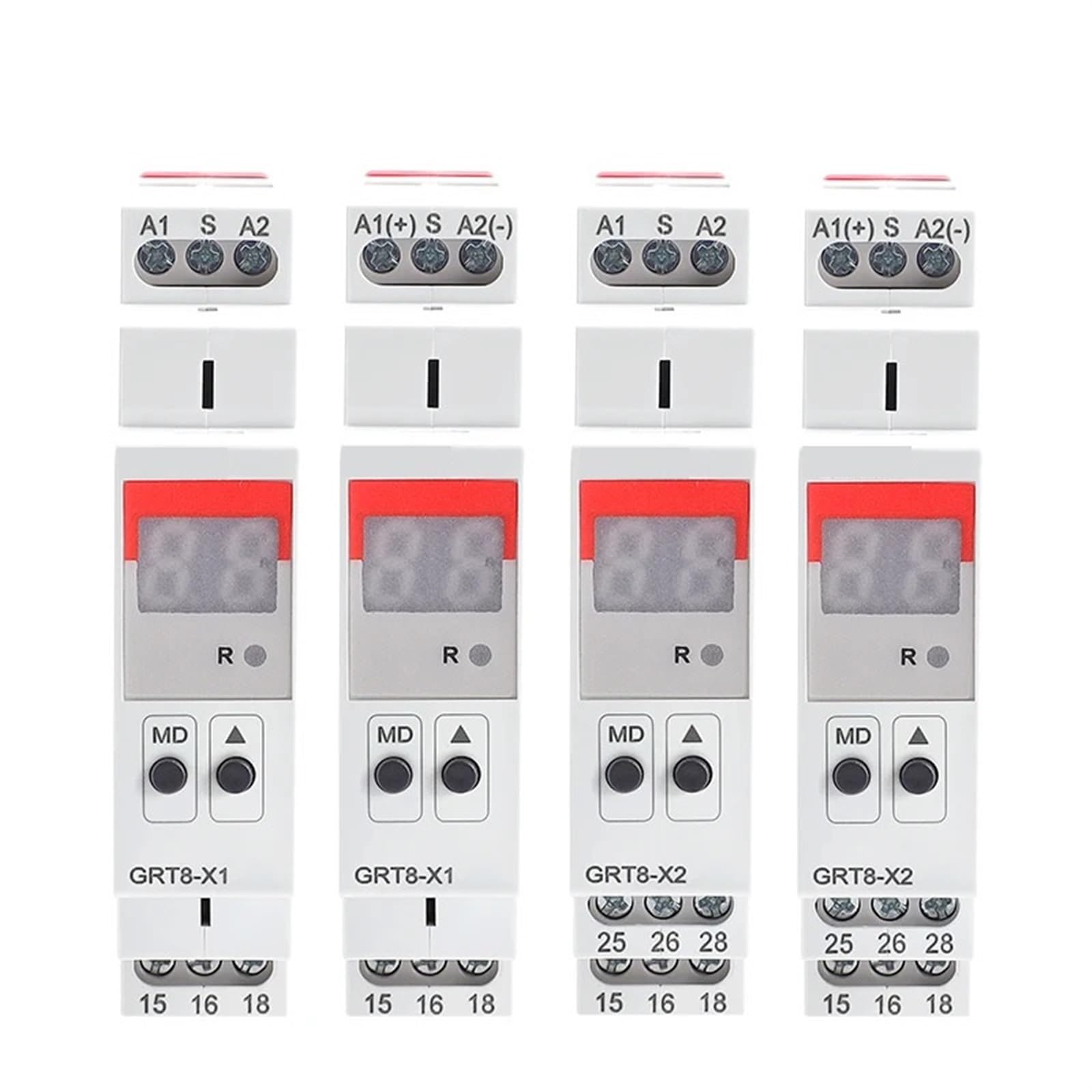 Relé temporizador multifunción con pantalla Digital GRT8-X, 16A, con 20 opciones de funciones, CA, CC, 12V, 24V, 220V, 230V, 1 Uds.(GRT8-X1 ACDC12V-240V)