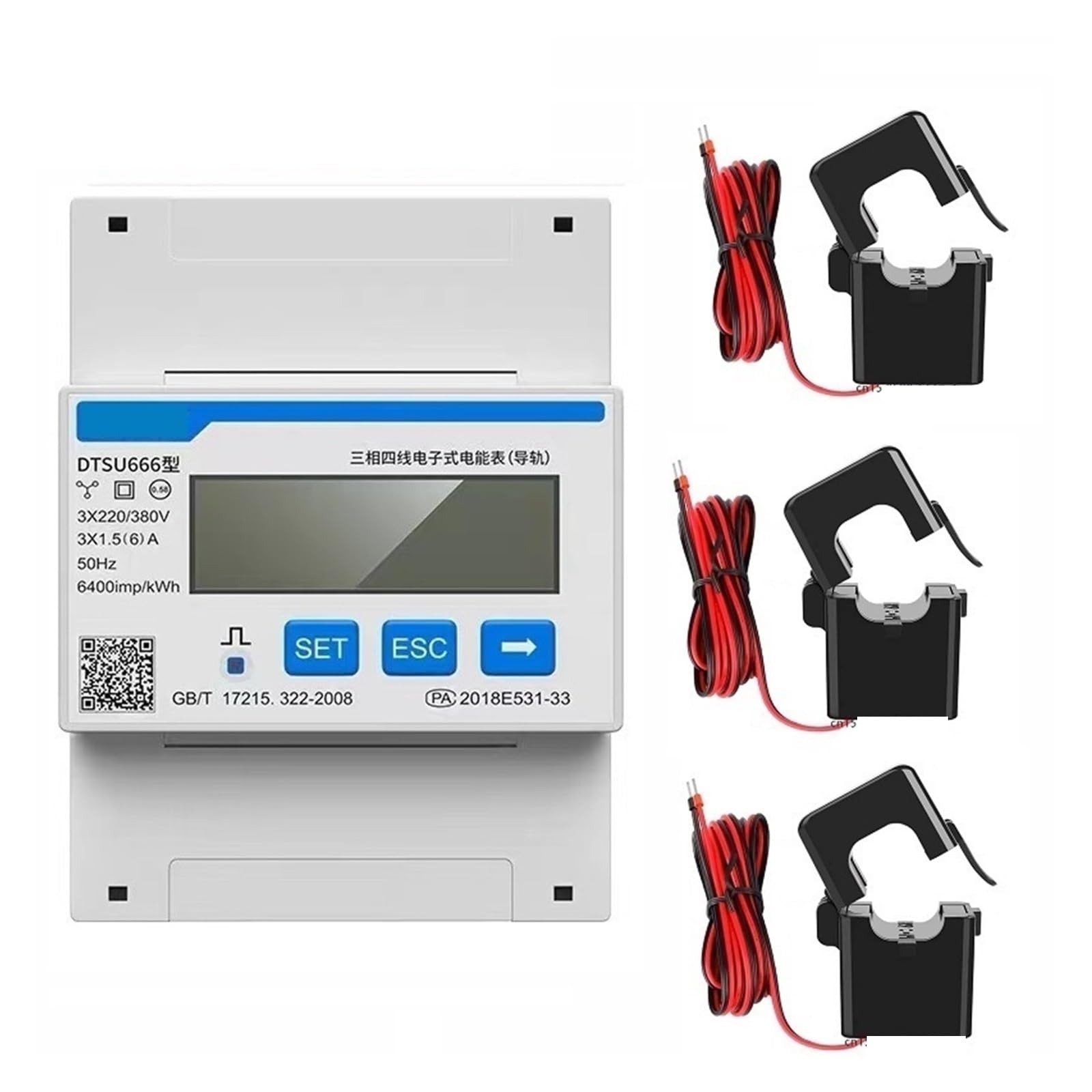 DDSU666 DTSU666 80A Single Three Phase MODBUS RS485 Bi-directional Smart Energy Power KWH Electric Solar Meter Wattmeter(DTSU666-CT 100-5A)