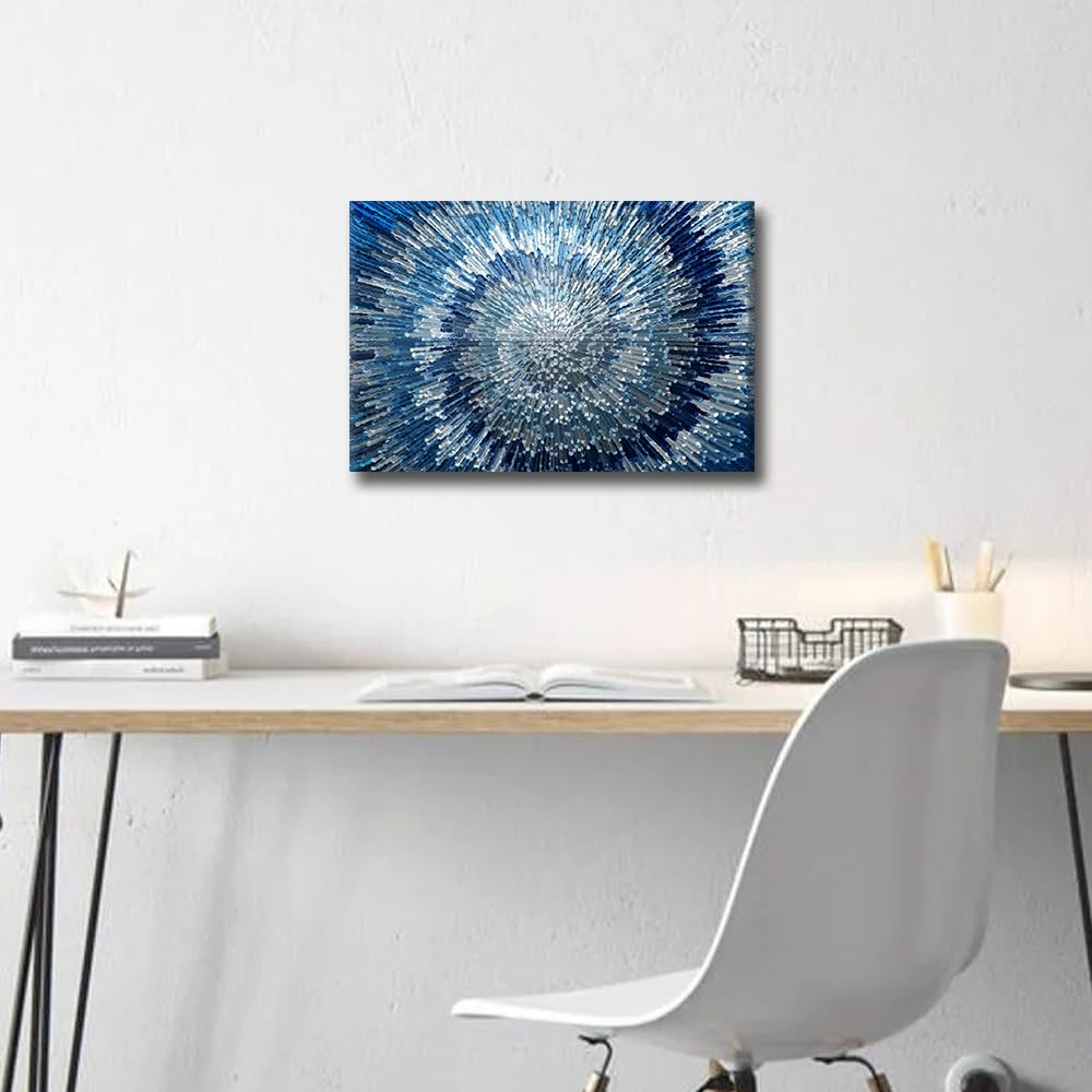 Canvas Wall Art Modern Abstract Blue Textured Background Painting Framed Print Ready to Hang for Living Room Bedroom Bathroom Home Wall Decor 12x18inch - Image 3