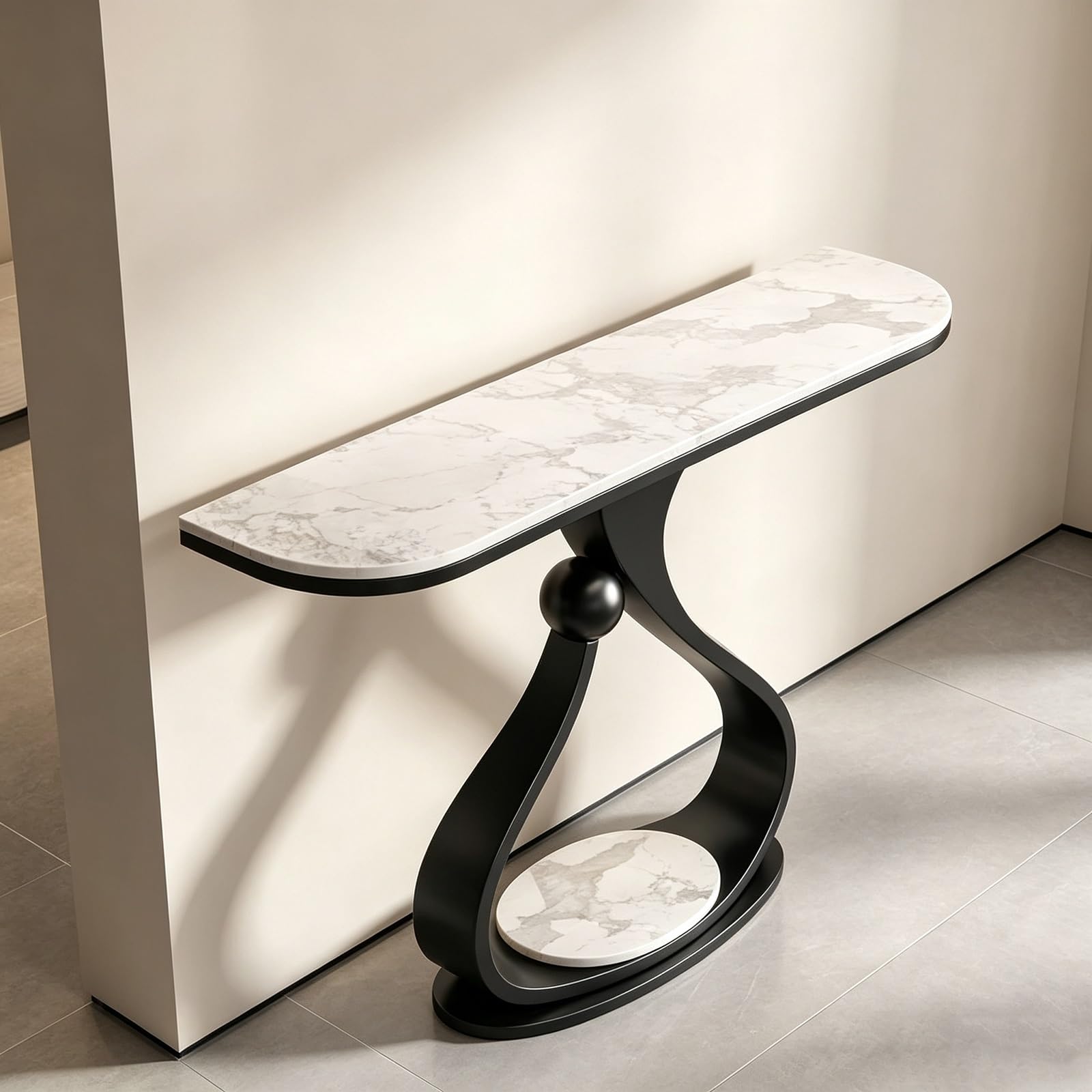 Consolle stretta moderna in pietra sinterizzata,tavolo d’accento struttura | Consolle stretta, struttura metallica, decorazione domestica moderna