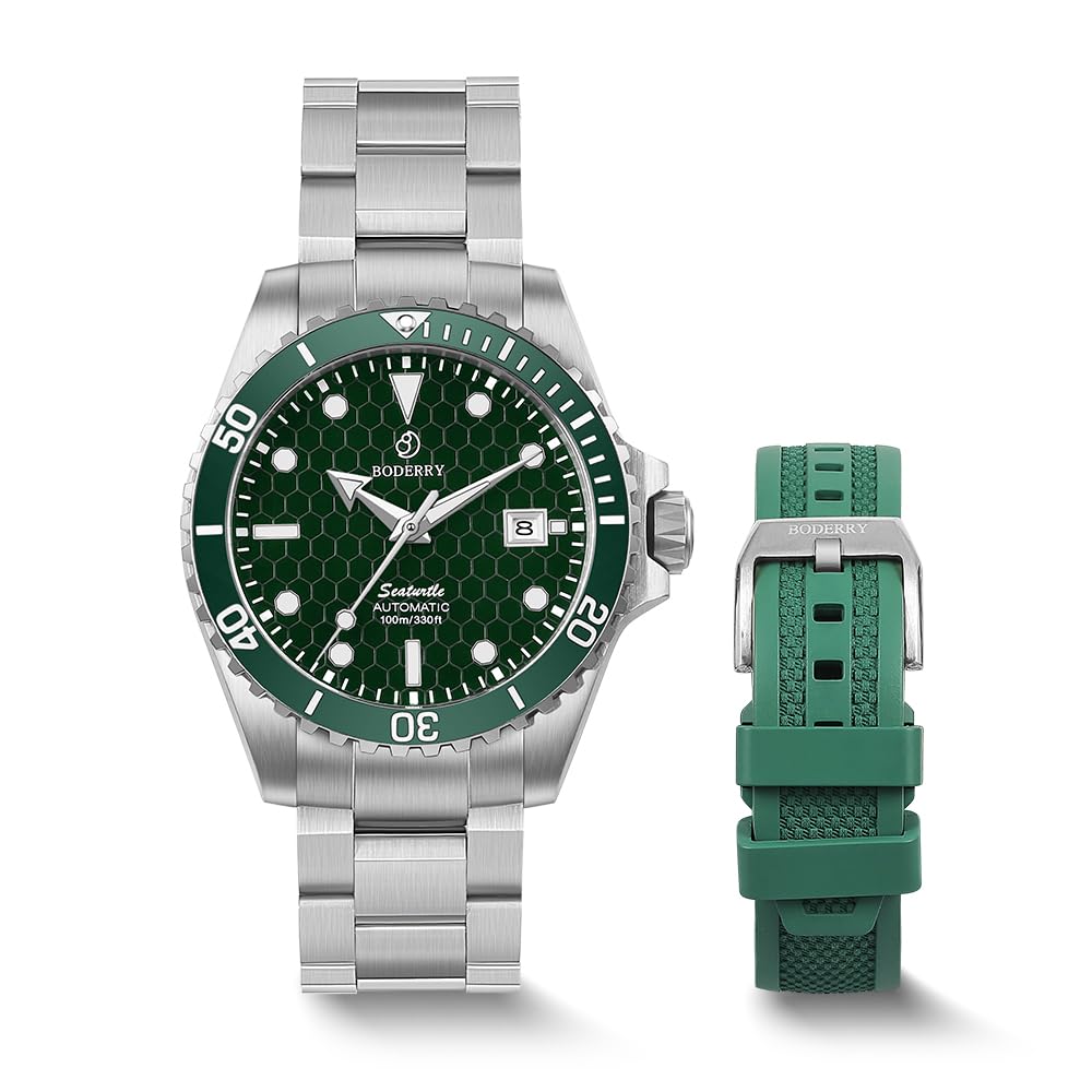 BODERRY Men's Automatic Dive Watch - Japanese Movement, Titanium Case/Bracelet, Sapphire Crystal, 200M Waterproof, Swiss Super-LumiNova, Screw-Down Crown