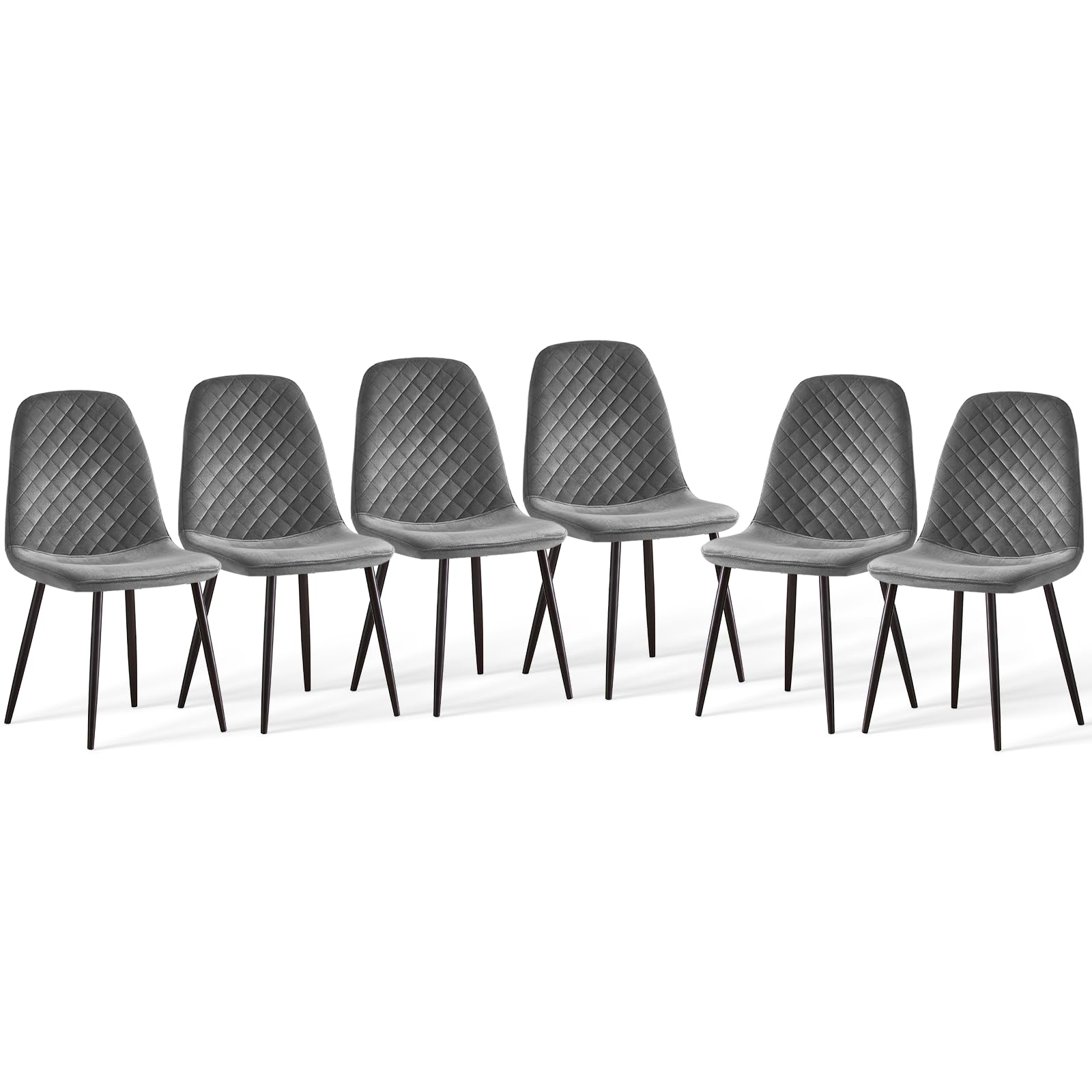 JaHECOME Grey Dining Chairs Set of 6 Velvet Fabric Upholstered Seat Living Room Chairs Metal Legs for Kitchen Lounge Home Office