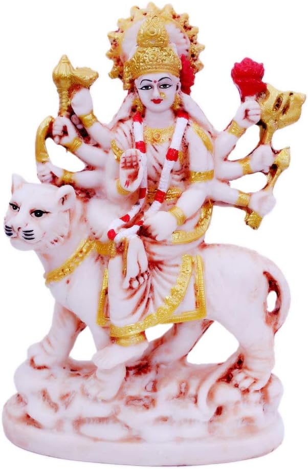 Goddess Durga Idol Sherawali MATA Murti for Home Temple Mandir Maa Durga Devi Statue for Pooja Decorative Durga Maa Showpiece for Home Office Diwali Navratri Festival Gift (8 Inch) AB38