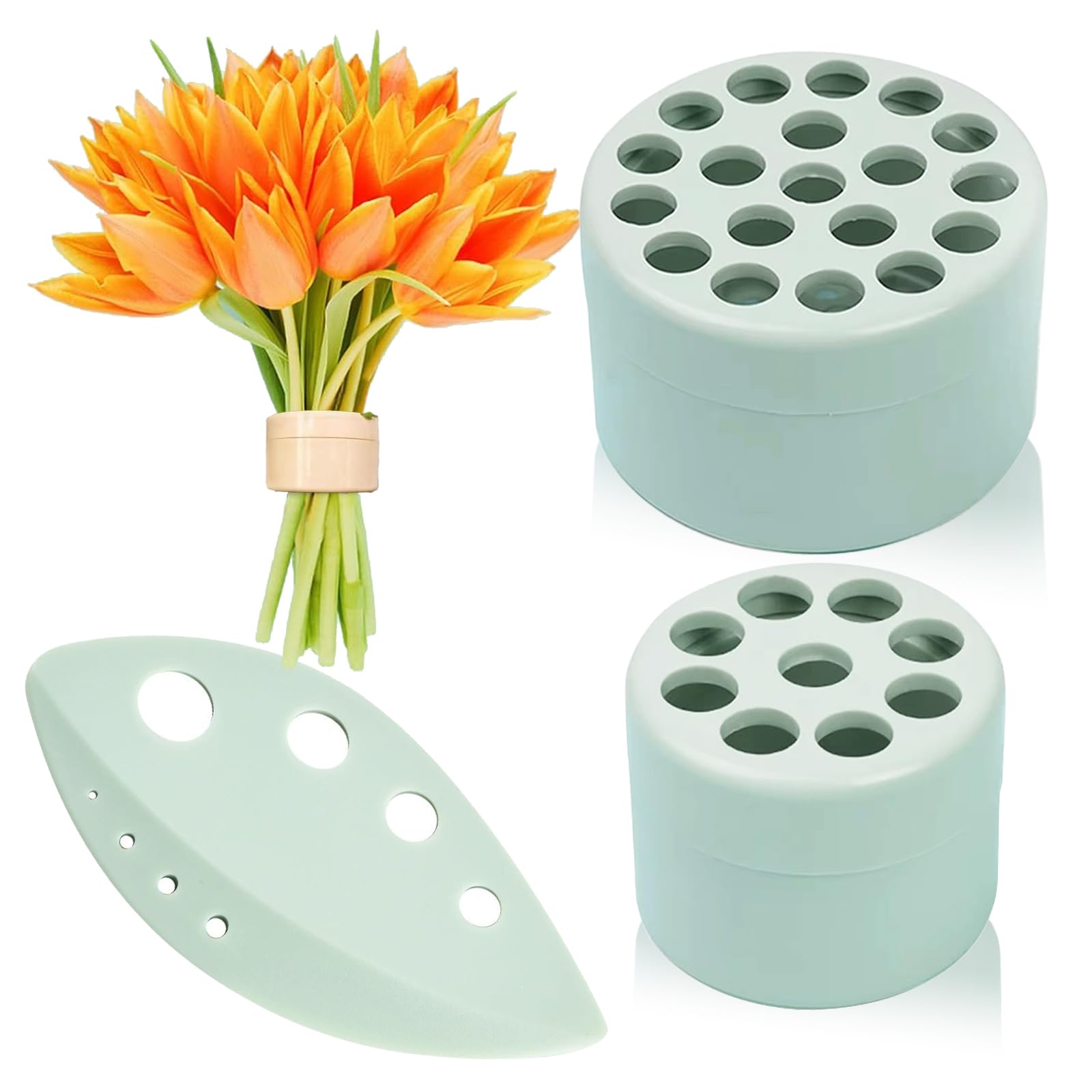 Leeneen Green 2Pcs Spiral Ikebana Stem Holder,Hanataba Flower Arranger Twist,Diy Bouquet Twister For Flowers Stems Of Various Sizes Wiht Herb Stripper(Small&Large) (Green)