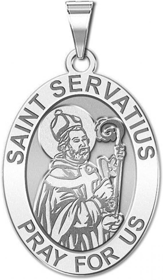 PicturesOnGold.com Saint Servatius Oval Religious Medal - 2/3 X 3/4 Inch Size of Nickel, Sterling Silver