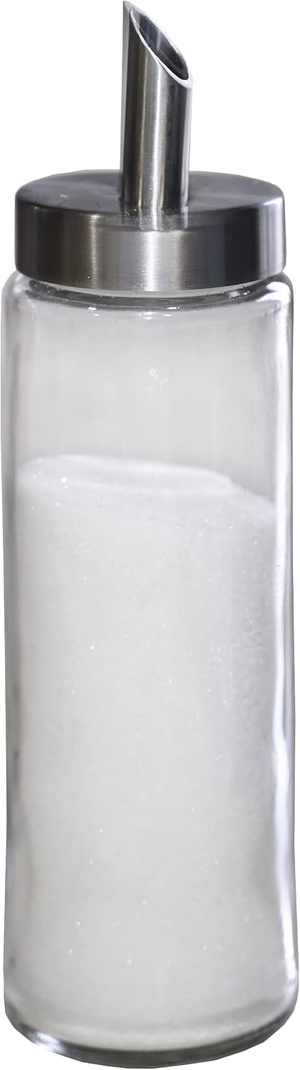 Neat Pour Sugar Dispenser, Shaker & Pourer - MODERN STYLE Brushed Nickel with Stainless Steel Lid, Dishwasher Safe for Sugar, Salt, Cocoa, Sprinkles. 8.4oz for coffee, tea, and baking (Pack of 2)