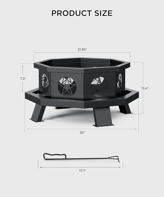 Brasero octagonal de hierro 26 pulgadas negro SUNOUTLY miniatura 2